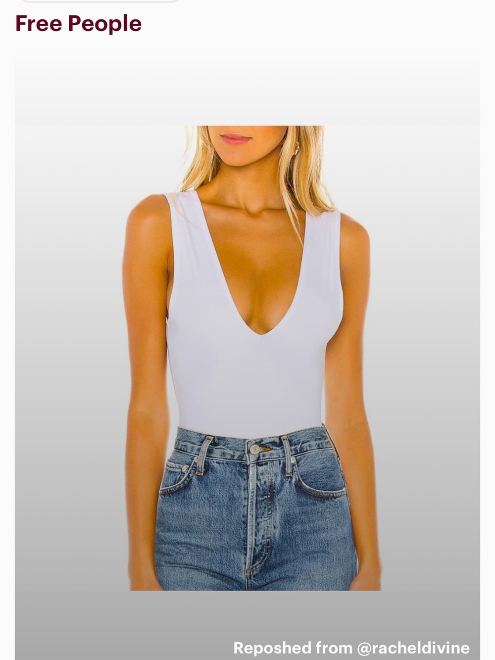 Free People White Deep V-Neck Sleeveless Bodysuit